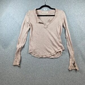 Free People We The Free Henley Top Womens XS Pink Long Sleeve Raw Edge Slub Knit